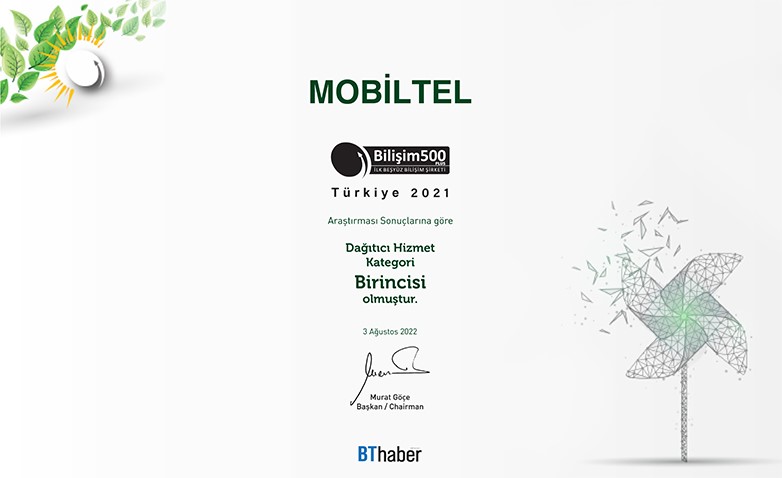 Mobiltel Dağıtıcı Hizmet Kategori Birincisi Olmuştur.